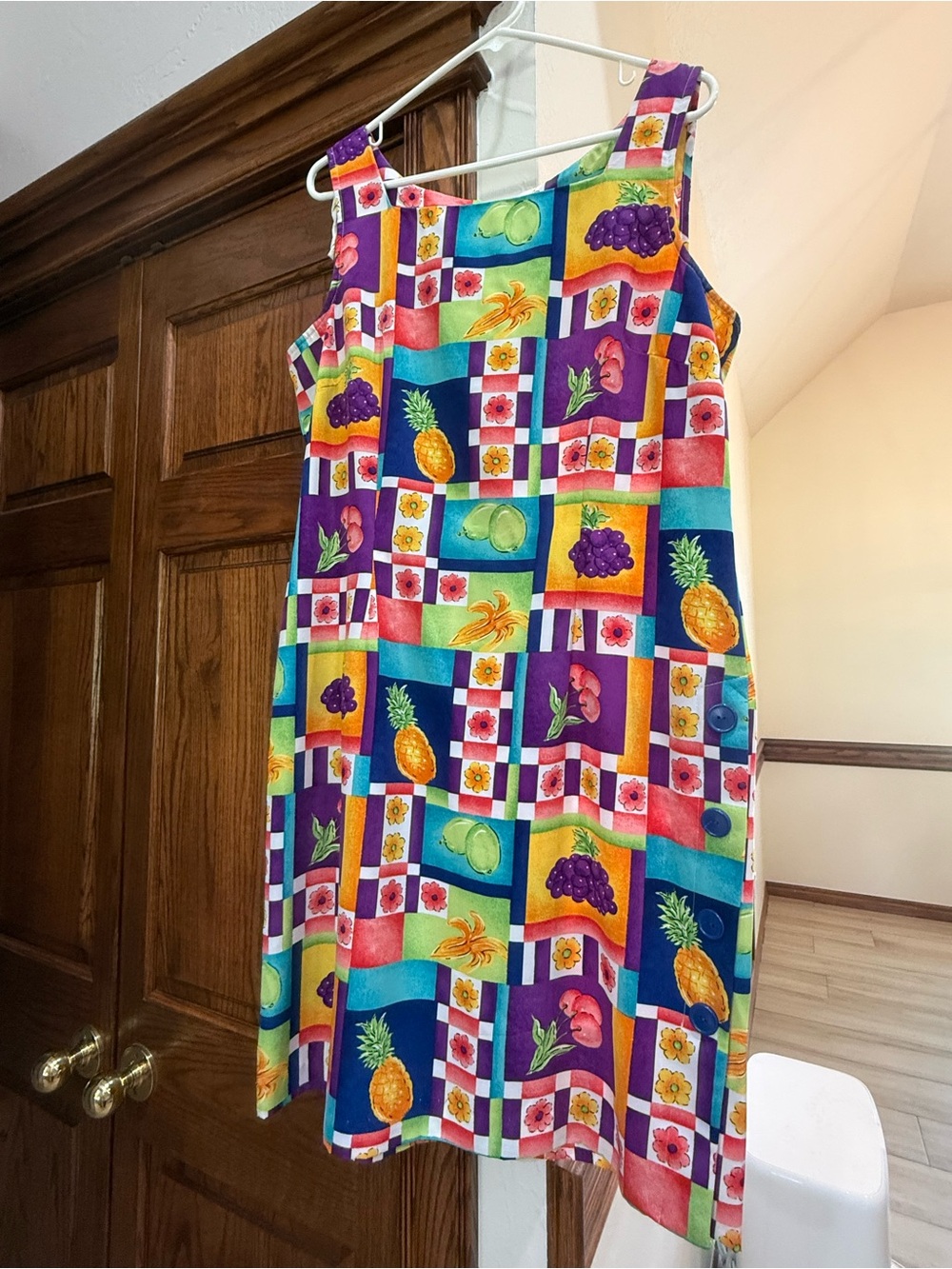 Sag Harbor Purple and Multicolor Fruit Block Print Dress